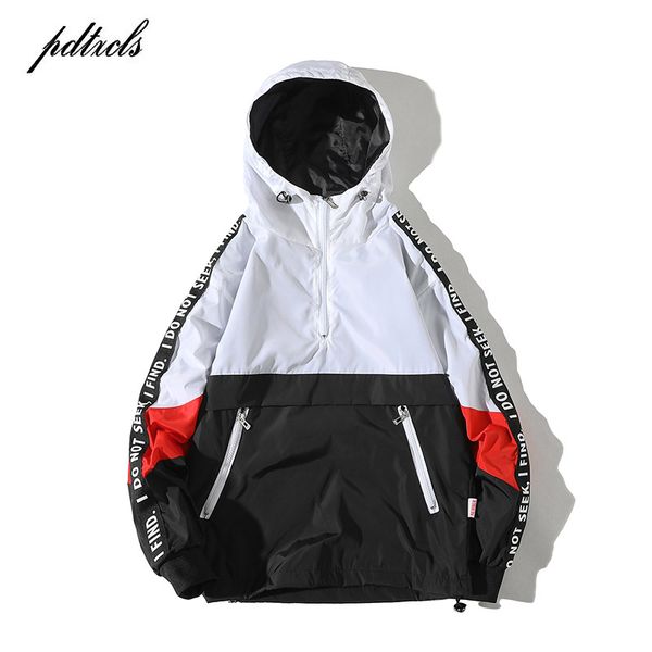 

49new hooded jackets 2018 men hip hop patchwork color block pullover jackets fashion tracksuit casual coat streetwear vintage, Black;brown