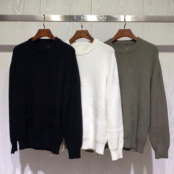

casual mens sweatshirts classic ribbed badge stitching pullover sweater fashion street trend round neck sweater, Black