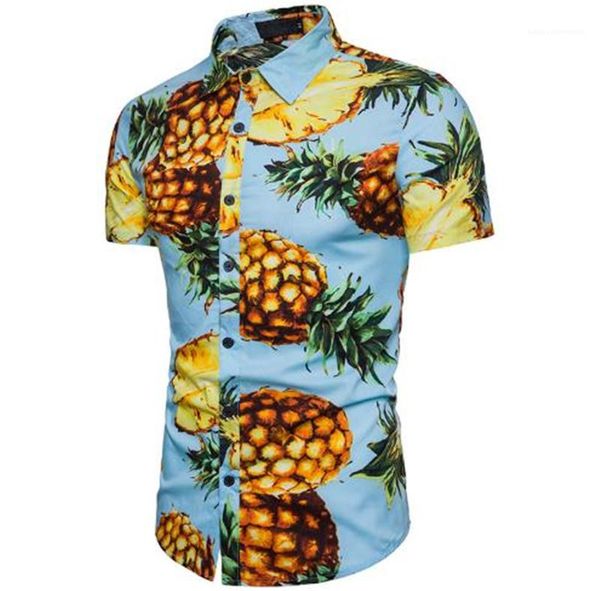 

printed mens designer shirts fashion hawaiian short sleeve beach shirts casual mens summer turn down pineapple, White;black