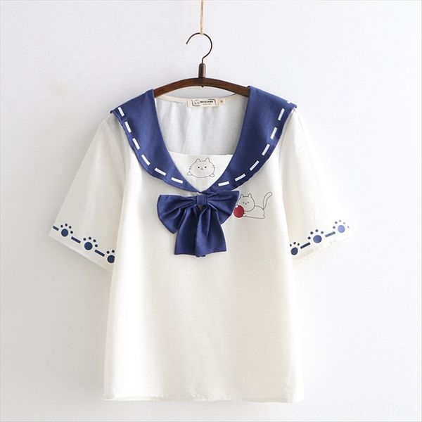 

style summer clothes cat ball short-sleeved female student girl all-match t-shirt cat fashionable t-shirt g0207, White