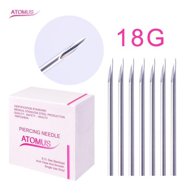 

100pcs/box 14g 16g 18g disposable tattoo sterile body piercing needles ear nose navel nipple for body art tattoo supplies