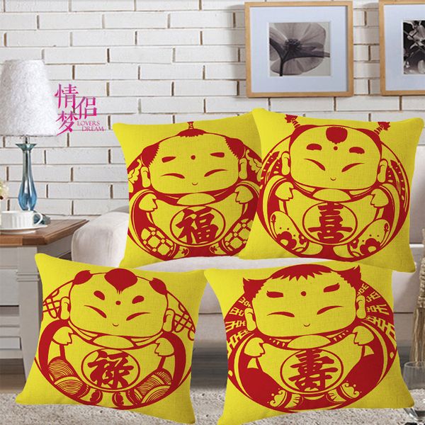 

originality happy festival fulu shouxi cotton and hemp flax pillow back cushion