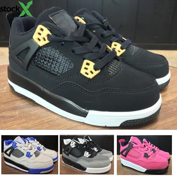 

4 4s pure money royalty white cement premium kids basketball shoes black bred fire red children skateboard sneakers