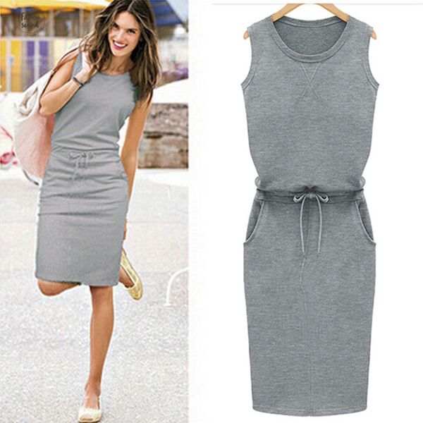 

linen cotton dress summer fashion women sleeveless slim with belt o neck dress gray black size large rose designer clothes, Black;gray
