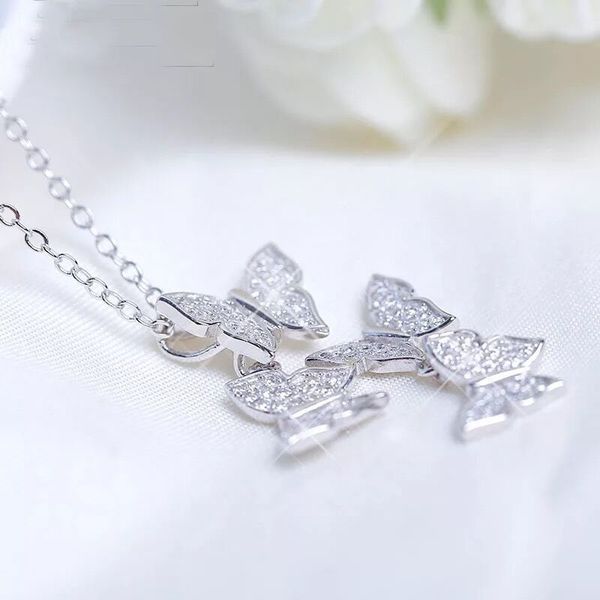 

ladies necklace butterfly shape silver necklace fashion glamour micro inlaid zircon popular exquisite girl decoration