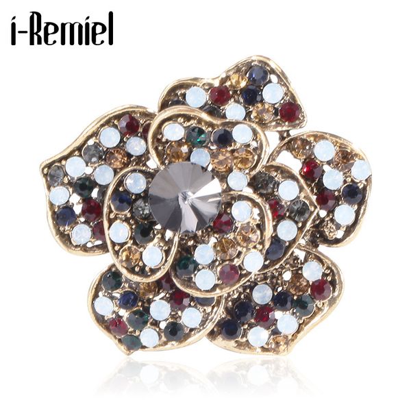 

new retro flower crystal brooches for women alloy rhinestones lapel pin and brooch badge luxulry jewelry clothing accessories, Gray