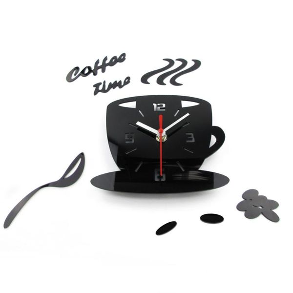 

3d diy acrylic wall clock modern kitchen home decor coffee better time clock cup