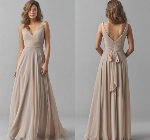 

waishidress simple chiffon a-line bridesmaid dresses v-neck backless wedding guest dress floor length junior bridesmaid dresses, White;pink
