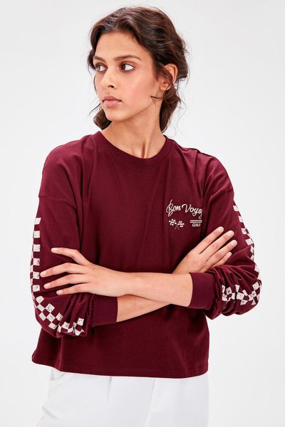 

trendyol burgundy printed knitted sweatshirt twoaw20sw0349, Black