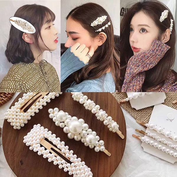 

4pcs/set fashion pearl hair clip for women elegant imitation beads design snap barrette stick hairpin hair styling accessories, Golden;white