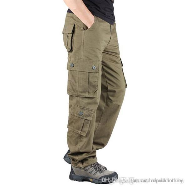 

designer mens cargo pants army green long straight loose mens jogger trousers outdoor mid waist male clothing, Black