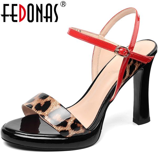 

fedonas leopard high heels pumps genuine leather women sandals platforms famale party wedding summer shoes woman, Black