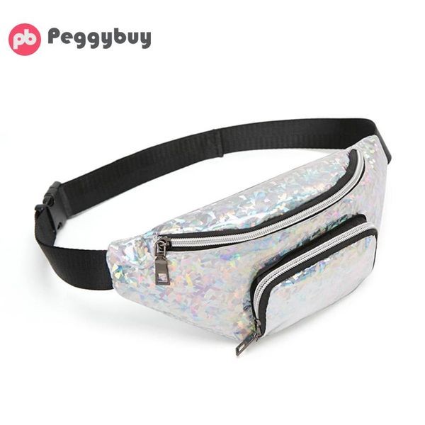 

fashion summer holographic waist bags women pink silver fanny pack female belt bag black geometric waist packs laser chest phone