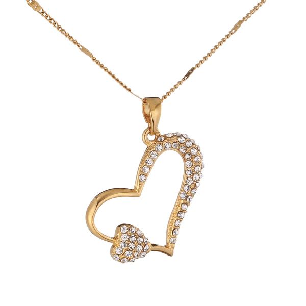 

24k gold plated rhinestone crystals heart pendant necklace for valentine's day women heart chain jewelry gift, Silver