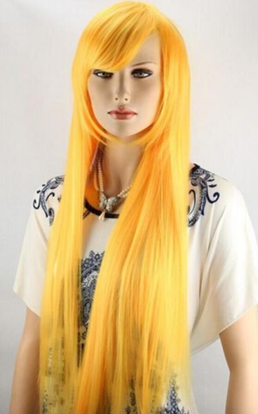 

hair wig new pop yellow long multi-color beautiful lolita wig, Black;brown