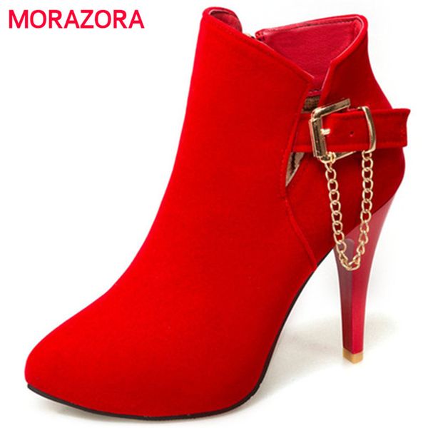 

morazora big size 34-45 womens boots in spring autumn thin heels shoes lady fashion party ankle boots for women flock, Black