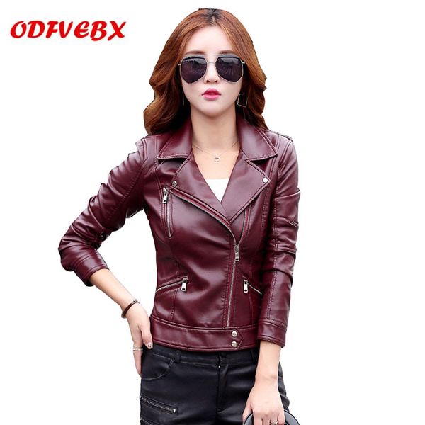 

2019 spring autumn new pu leather women's fashion slim motorcycle leather jacket lapel washed jackets female plus size, Black