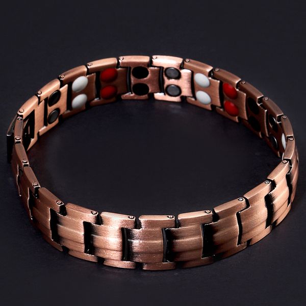 

copper chain bracelet men 4 element black double row magnetic therapy man bracelets with magnet negative ions germanium infrared, Golden;silver