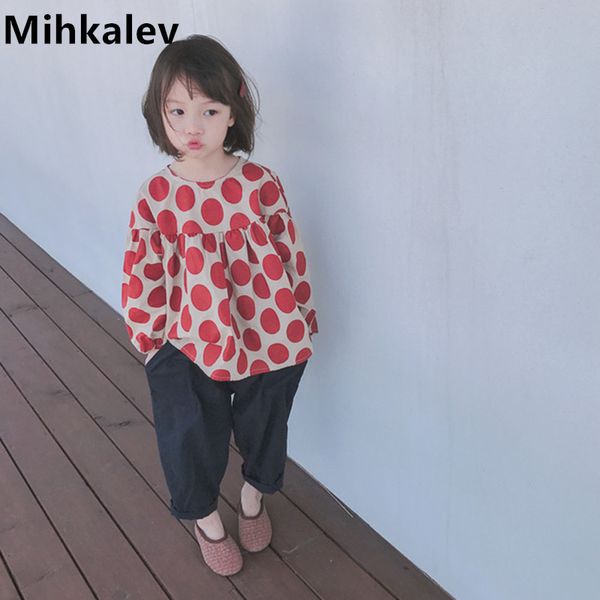 

mihkalev pattern polka dot girls long sleeve children t-shirt long sleeve children tshirt and bloues kids clothes costume y200704, Blue