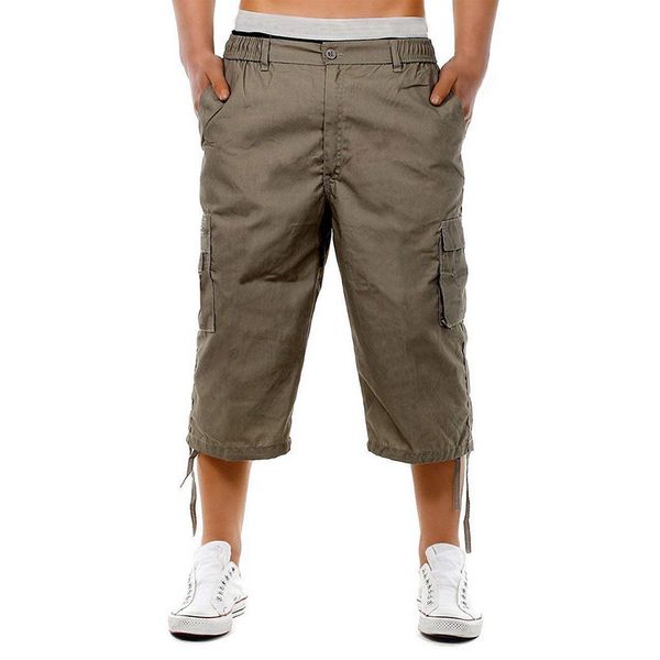 

mjartoria 2019 summer new men's cargo short multi-pocket outdoor casual men overalls soild knee length zipper loose shorts, White;black