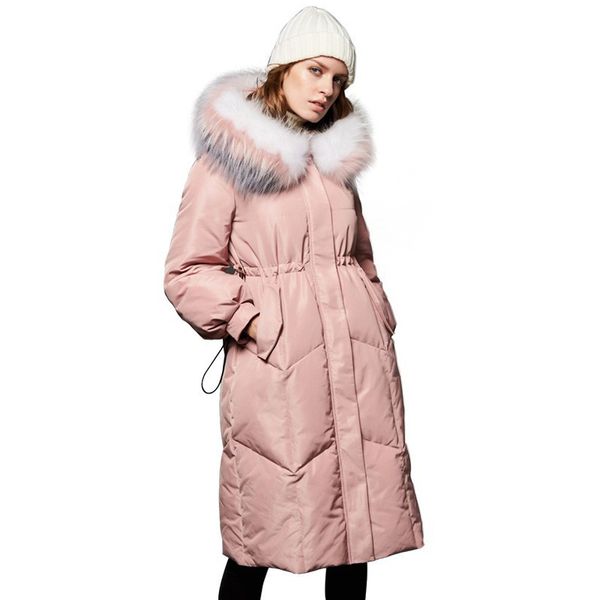 

winter down coats long for women winter jacket 2018 brand real raccoon fur coat womens long parka female duck down jackets, Black