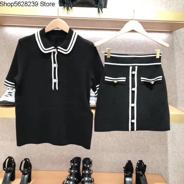 

law single 2020 college wind doll collar stripes knitting + knitting overskirt 190543, White;black