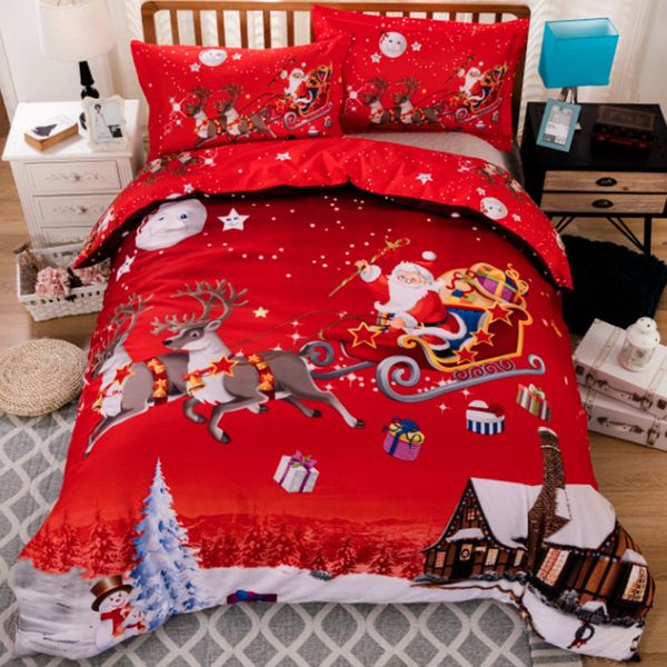 

red father christmas bedding set elk cart home textile bedding snowflake bed set christmas eve bed linen duvet cover pillowcases