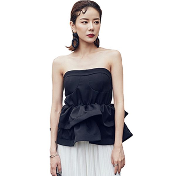 

summer sleeveless ruffle peplum women fashion backless party tube ladies black crop encaje, White