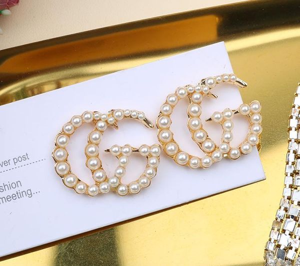 

2019 new fashion pearls letters earrings drop earrings wedding party fashion jewelry accessories gifts for women, Red;brown