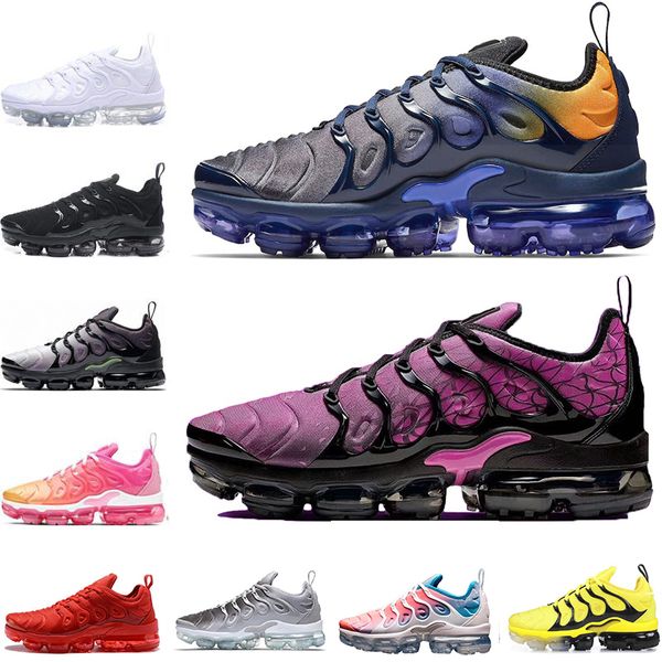 

2020 tn plus geometric active fuchsia black mens women running shoes print lemon lime bumblebee game royal trainers sports sneakers, White;red
