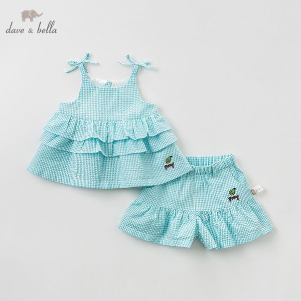 

dave bella summer baby girl clothing sets cute bow green plaid children suits infant clothes girls outfit t200414, White