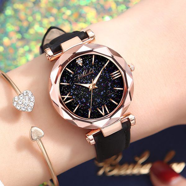 

luxury women's watches magnetism star female clock stone watch student trend korean rome scale leisure shushd watch, Slivery;brown