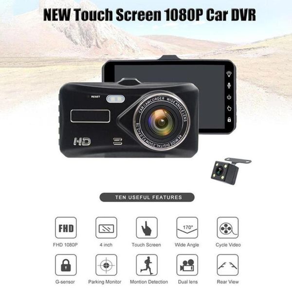 

car dvr dvrs bt100 dual lens 4.0 inch ips touch screen driving recorder full hd 1080p camera