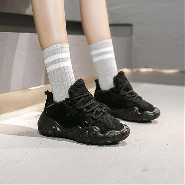 

winter running sneakers outdoor non-slip warm women's boots sports shoes for women plus size casual plus velvet snow boots, Black