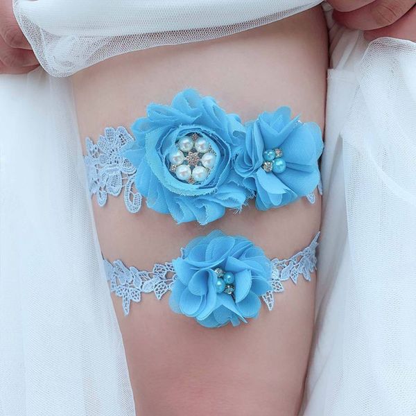 

womens bridal crochet lace elastic thigh rings set imitation pearl rhinestone cloth flower jewelry wedding banquet garter belts