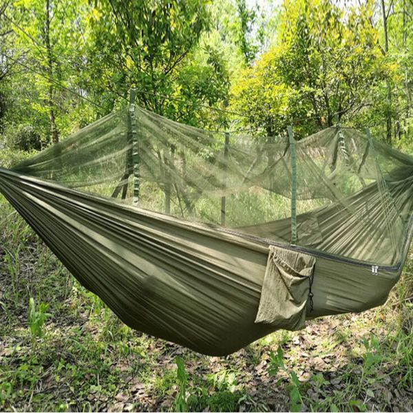 

portable double hammock high strength parachute nylon camping mosquito garden swing with mosquito nets hamacks