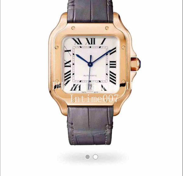 

2019 luxury men stainless steel watch 2813 automatic movement mechanical rose gold case grey leather strap men sports wristwatches, Slivery;brown