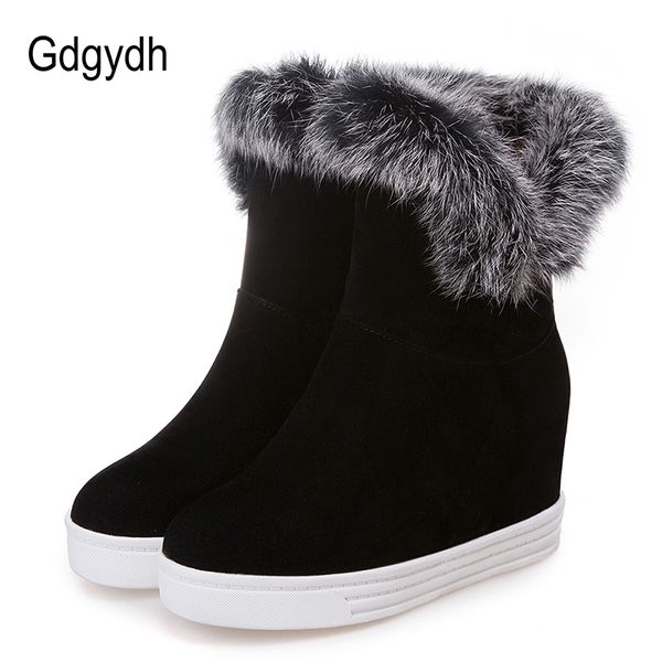 

gdgydh good quality winter boots women warm shoes platform high heels 2019 black gray real fur ladies snow boots plus size 43