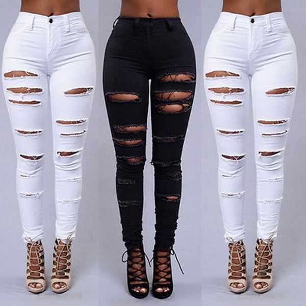 

ladies ripped knee skinny jeans womens high waisted legging 6 8 10 12 14 16