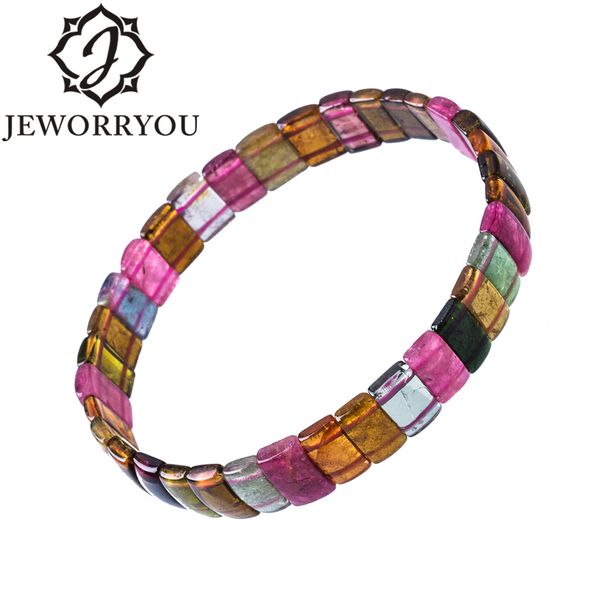 

natural tourmaline bracelet for women 3x5x10mm colorful natural stone beads bracelet women promote feelings couple bracelets, Golden;silver