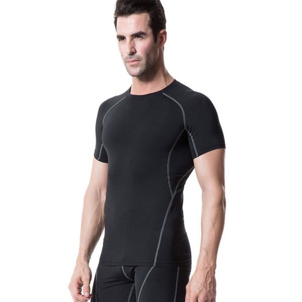 

men's running tight t-shirt compression fitness running t-shirt slim sports short new, Black;blue