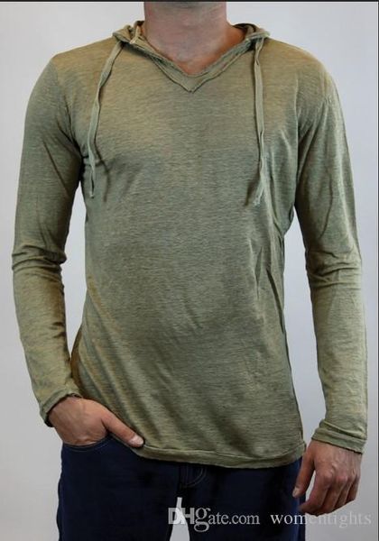 

весна новый конструктор мужчины tshirts сплошной цвет с капюшоном тонкий спорт спортивный фитнес топы с длинным рукавом, White;black