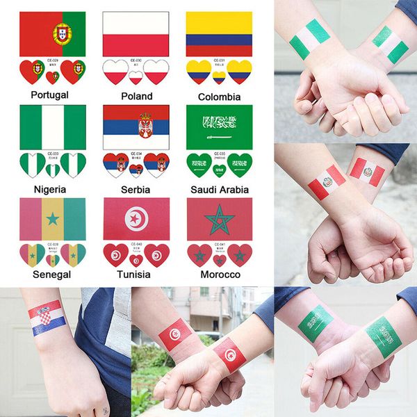 

2/5 pcs waterproof tattoos stickers world cup flag series festivals multiple countries flags temporary tattoo sticker body art, Red;pink