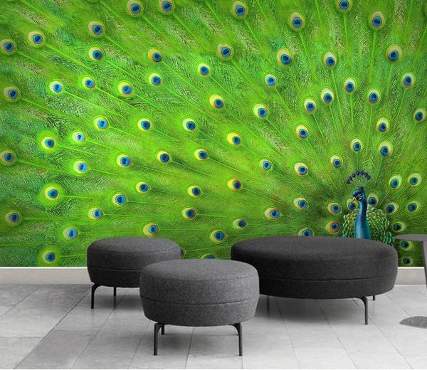 

пользовательские 3d фреска обои творческий extendedoriginal павлинье перо гостиная настенная живопись шелковые обои