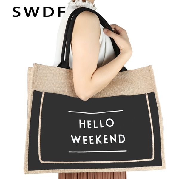 

swdf tote large capacity female casual shoulder bag lady daily handbag fresh beach shopping bag canvas bag ladies