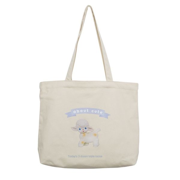 

preppy style cartoon printed shoulder bag reusable large-capacity shopping bag new women's canvas handbag