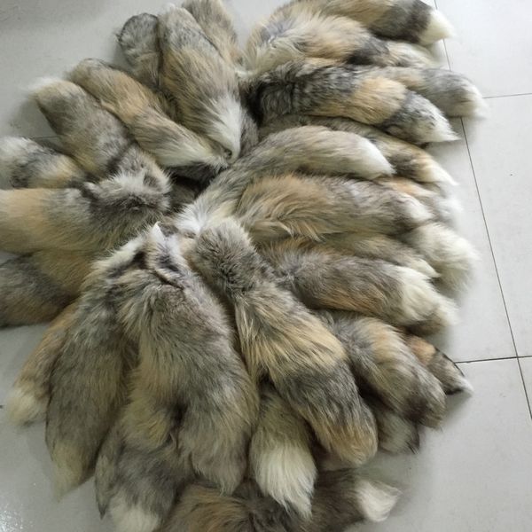 

10pcs/lot -40cm/16" long real golden island fox fur tail keychians cosplay toy keyring bag charm tassels pendant, Silver