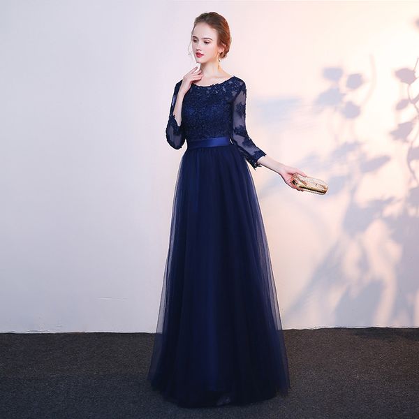 

новое поступление элегантный вечерние платья с длинными рукавами платья выпускного вечера vestido де феста a-line аппликации кружевном плать, Black;red