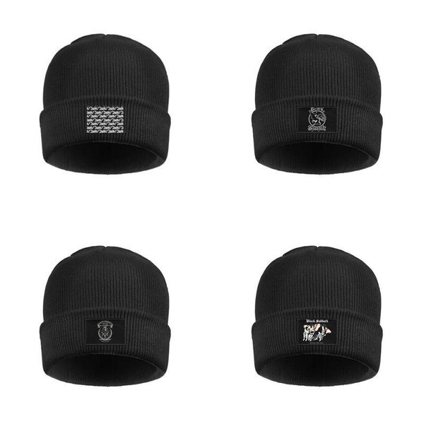 

fashion black sabbath heaven and hell ozzy dio logo cuff toboggan watch beanie hat cuffed plain hats the end logo sabbath2, Blue;gray