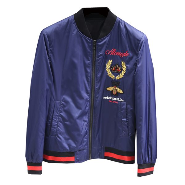 

2019 новой осень европейского корона bee письмо вышивка welt тонкого хлопок хлопок вязать воротник стенд воротник мужских пальто тонких курт, Black;brown